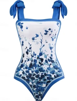 Sale Women's Swimwear One Piece 2 Piece Swimsuit Backless Tummy Control High Waist Slim Vacation Beach Wear Floral Sleeveless Bathing Suits Women One-Pieces