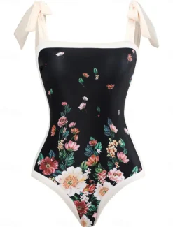 Sale Women's Swimwear One Piece 2 Piece Swimsuit Backless Tummy Control High Waist Slim Vacation Beach Wear Floral Sleeveless Bathing Suits Women One-Pieces