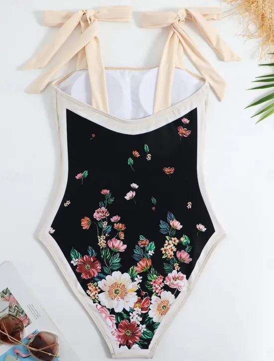 Sale Women's Swimwear One Piece 2 Piece Swimsuit Backless Tummy Control High Waist Slim Vacation Beach Wear Floral Sleeveless Bathing Suits Women One-Pieces
