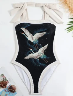 Sale Women's Swimwear One Piece 2 Piece Swimsuit Backless Tummy Control High Waist Slim Vacation Beach Wear Floral Sleeveless Bathing Suits Women One-Pieces