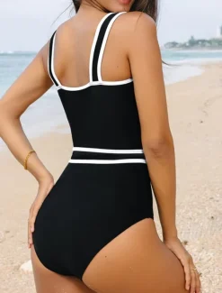 Outlet Women's Swimwear One Piece Monokini Swimsuit Backless Tummy Control High Waist Slim Vacation Beach Wear Solid Color Scoop Neck Sleeveless Bathing Suits Women One-Pieces