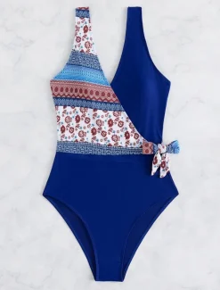 Sale Women's Swimwear One Piece Monokini Swimsuit Backless Tummy Control High Waist Slim Vacation Beach Wear Floral V Neck Sleeveless Bathing Suits Women One-Pieces