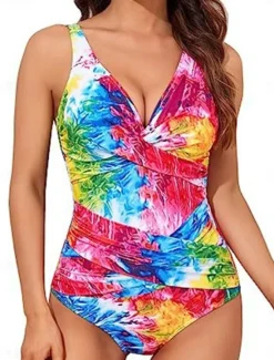 Clearance Women's Swimwear One Piece Monokini Swimsuit Backless Tummy Control High Waist Slim Vacation Beach Wear Leopard Tie Dye V Neck Sleeveless Bathing Suits Women Colorful Swimwear|Leopard Swimwear