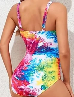 Clearance Women's Swimwear One Piece Monokini Swimsuit Backless Tummy Control High Waist Slim Vacation Beach Wear Leopard Tie Dye V Neck Sleeveless Bathing Suits Women Colorful Swimwear|Leopard Swimwear