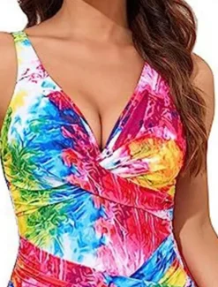 Clearance Women's Swimwear One Piece Monokini Swimsuit Backless Tummy Control High Waist Slim Vacation Beach Wear Leopard Tie Dye V Neck Sleeveless Bathing Suits Women Colorful Swimwear|Leopard Swimwear