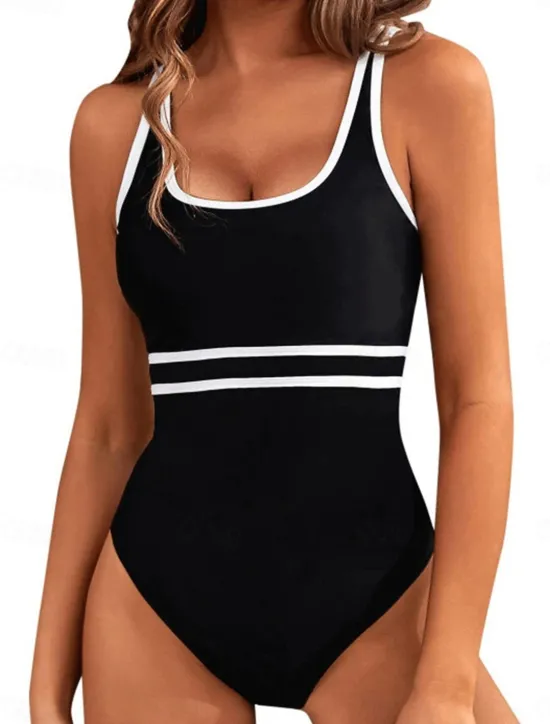 Clearance Women's Swimwear One Piece Swimsuit Backless Patchwork Fashion Sexy Solid Color U Neck Sleeveless Bathing Suits Women One-Pieces