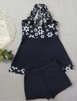 Clearance Women's Swimwear Swimdresses 2 Piece Tankini Swimsuit Backless Slim Vacation Beach Wear Floral Graphic Halter Neck Sleeveless Bathing Suits Women Swimdresses