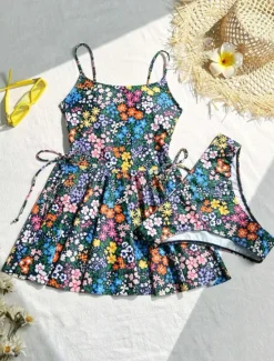 Outlet Women's Swimwear Swimdresses Tankini Tummy Control Swimsuit Backless High Waist Slim Vacation Beach Wear Floral Graphic V Neck Sleeveless Bathing Suits Women Swimdresses