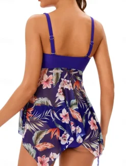 Sale Women's Swimwear Swimdresses 2 Piece Cheeky Tankini Swimsuit Backless High Waist Vacation Beach Wear Floral Leaves V Neck Sleeveless Bathing Suits Women Swimdresses