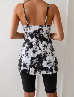 Outlet Women's Swimwear Swimdresses 2 Piece Tankini Swimsuit Backless Slim Vacation Beach Wear Floral U Neck Sleeveless Bathing Suits Women Swimdresses