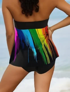 Discount Women's Swimwear Swimdresses Tankini Swimsuit Vacation Stylish Graphic Geometric Sleeveless Bathing Suits Women Colorful Swimwear|Swimdresses