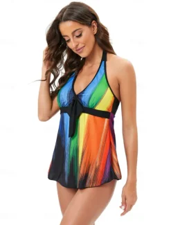 Discount Women's Swimwear Swimdresses Tankini Swimsuit Vacation Stylish Graphic Geometric Sleeveless Bathing Suits Women Colorful Swimwear|Swimdresses