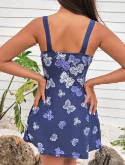 Women's Swimwear Swimdresses 2 Piece Tankini Cheeky Tankini Swimsuit Backless Slim Vacation Beach Wear Graphic U Neck Sleeveless Bathing Suits Women Swimdresses