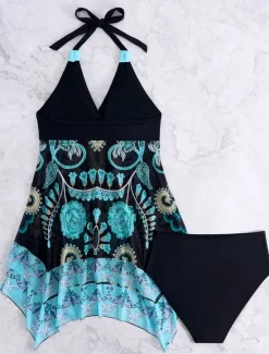 Outlet Women's Swimwear Swimdresses 2 Piece Cheeky Tankini Swimsuit Backless High Waist Slim Vacation Beach Wear Graphic Halter Neck Sleeveless Bathing Suits Women Bikinis|Swimdresses