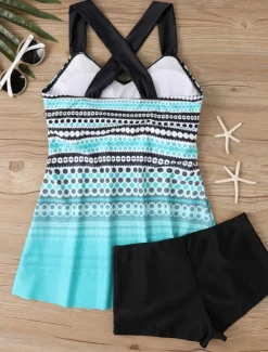 Sale Women's Swimwear Swimdresses 2 Piece Tankini Swimsuit Backless High Waist Vacation Beach Wear Geometric V Neck Sleeveless Bathing Suits Women Swimdresses