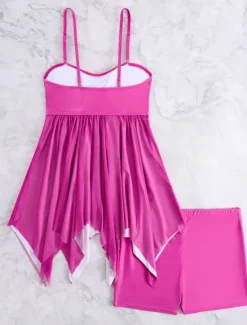 Outlet Women's Swimwear Swimdresses 2 Piece Tankini Swimsuit Backless High Waist Vacation Beach Wear Solid Color V Neck Sleeveless Bathing Suits Women Swimdresses