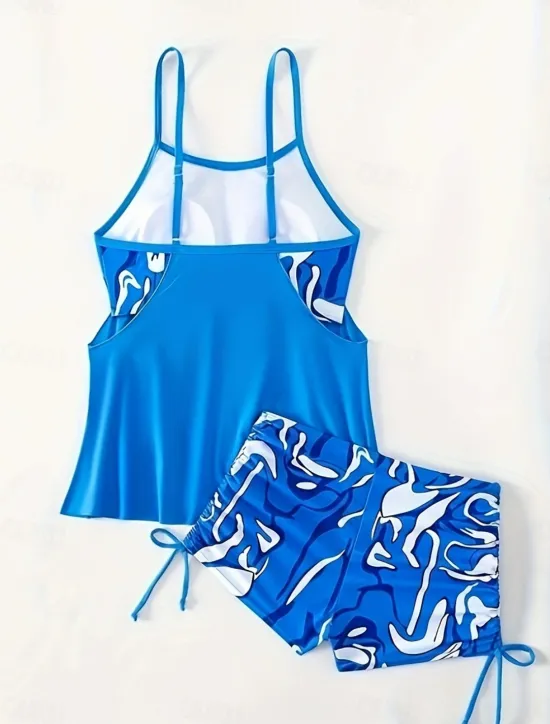 Clearance Women's Swimwear Tankini 2 Piece Boy Leg Swimsuit Backless High Waist Vacation Beach Wear Color Block Round Neck Sleeveless Bathing Suits Women Tankinis