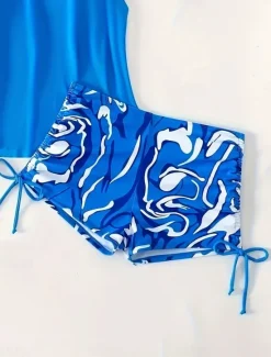 Clearance Women's Swimwear Tankini 2 Piece Boy Leg Swimsuit Backless High Waist Vacation Beach Wear Color Block Round Neck Sleeveless Bathing Suits Women Tankinis