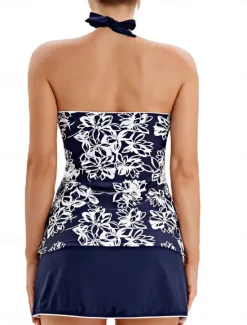 Clearance Women's Swimwear Tankini 2 Piece Skirt Swimsuit Backless High Waist Vacation Beach Wear Floral V Neck Sleeveless Bathing Suits Women Tankinis