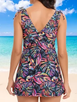 Women's Swimwear Tankini 2 Piece Boy Leg Swimsuit Backless High Waist Vacation Beach Wear Leaves Halter Neck Sleeveless Bathing Suits Women Tankinis