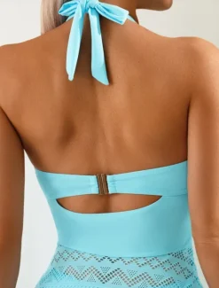 New Women's Swimwear Tankini 2 Piece Cheeky Swimsuit Mesh Backless High Waist Vacation Beach Wear Solid Color V Neck Sleeveless Bathing Suits Women Tankinis