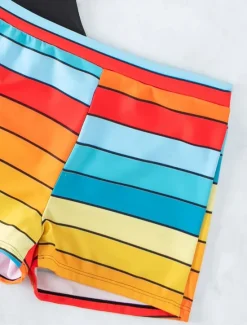 Hot Women's Swimwear Tankini 2 Piece Boy Leg Swimsuit Backless High Waist Vacation Beach Wear Stripe V Neck Sleeveless Bathing Suits Women Tankinis