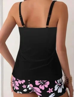 Hot Women's Swimwear Tankini 2 Piece Boy Leg Swimsuit Backless High Waist Vacation Beach Wear Floral U Neck Sleeveless Bathing Suits Women Tankinis