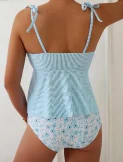 Best Women's Swimwear Tankini 2 Piece Swimsuit Backless High Waist Vacation Beach Wear Floral V Neck Sleeveless Bathing Suits Women Tankinis