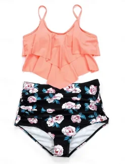 Best Women's Swimwear Tankini 2 Piece Briefs Swimsuit Backless High Waist Vacation Beach Wear Floral Round Neck Sleeveless Bathing Suits Women Tankinis