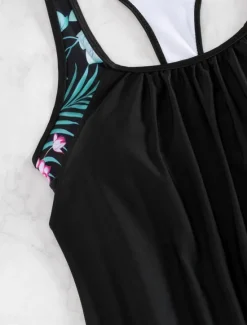 Outlet Women's Swimwear Tankini 2 Piece Shorts Swimsuit Backless Tummy Control High Waist Slim Vacation Beach Wear Floral Graphic U Neck Sleeveless Bathing Suits Women Tankinis