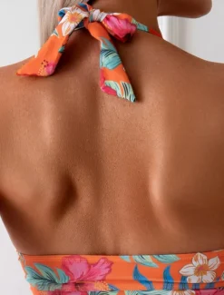 Women's Swimwear Tankini 2 Piece Boy Leg Swimsuit Backless High Waist Vacation Beach Wear Leaves Halter Neck Sleeveless Bathing Suits Women Tankinis
