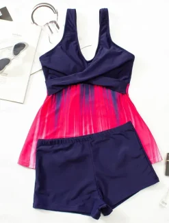 Outlet Women's Swimwear Tankini 2 Piece Boy Leg Swimsuit Backless High Waist Vacation Beach Wear Ombre V Neck Sleeveless Bathing Suits Women Tankinis