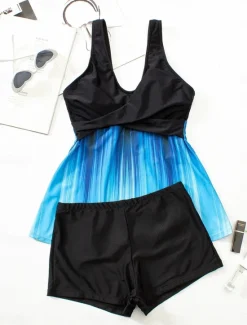Outlet Women's Swimwear Tankini 2 Piece Boy Leg Swimsuit Backless High Waist Vacation Beach Wear Ombre V Neck Sleeveless Bathing Suits Women Tankinis
