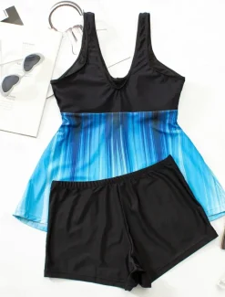 Outlet Women's Swimwear Tankini 2 Piece Boy Leg Swimsuit Backless High Waist Vacation Beach Wear Ombre V Neck Sleeveless Bathing Suits Women Tankinis