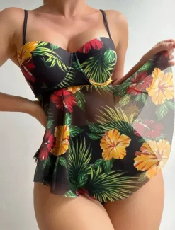 Sale Women's Swimwear Tankini 2 Piece Cheeky Swimsuit Backless High Waist Vacation Beach Wear Leaves V Neck Sleeveless Bathing Suits Women Tankinis