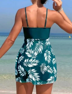 Discount Women's Swimwear Tankini Swimsuit Vacation Tropical Floral Sleeveless Bathing Suits Women Swimdresses
