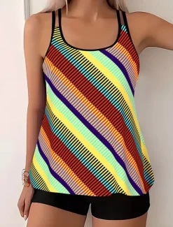 Outlet Women's Swimwear Tankini Swimsuit Vacation Tropical Color Block Sleeveless Bathing Suits Women Tankinis|Colorful Swimwear