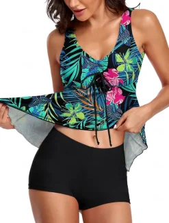 Best Women's Swimwear Tankini Swimsuit Tropical Tropical Sleeveless Bathing Suits Women Tankinis
