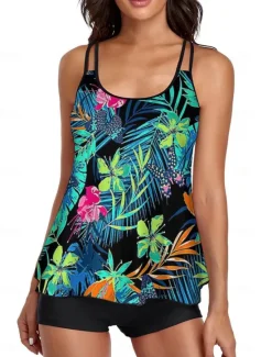 Women's Swimwear Tankini Swimsuit Tropical Tropical Sleeveless Bathing Suits Women Tankinis