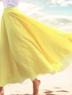 Clearance Women's Swing Long Skirt Casual Summer Maxi High Waist Skirts Solid Colored Layered Long Holiday Casual Daily Light Yellow Pink purple Mint Green Lavender Spring & Summer Linen Cotton Blend Women Skirts