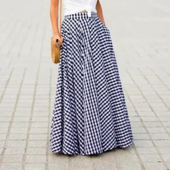 Clearance Women's Swing Plaid Skirt Long Skirt Fashion coastal grandma style Basic Summer Maxi Skirts Plaid Tartan Plaid Checkered Pocket Vacation Street Black Blue Summer Cotton Spandex Women Skirts