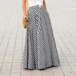 Clearance Women's Swing Plaid Skirt Long Skirt Fashion coastal grandma style Basic Summer Maxi Skirts Plaid Tartan Plaid Checkered Pocket Vacation Street Black Blue Summer Cotton Spandex Women Skirts