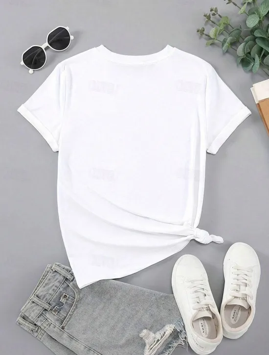 Hot Women's T Shirt Basic Casual Floral Print Short Sleeve Regular Tops Crew Neck Daily Black White Blue Purple Summer Women T-Shirts|Spring Tops