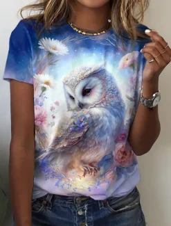 Online Women's T Shirt Basic Floral Print Short Sleeve Regular Tops Round Neck Holiday Weekend Women T-Shirts