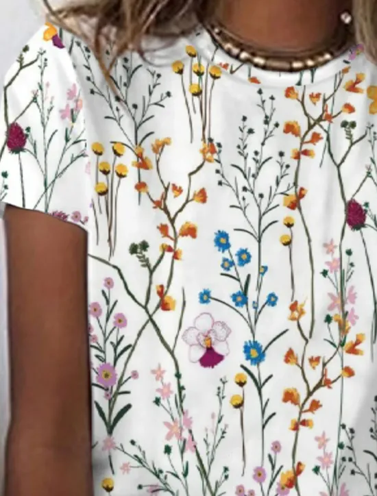 Clearance Women's T Shirt Basic Floral Patchwork Print Short Sleeve Regular Tops Round Neck Casual Daily Holiday Women Spring Tops