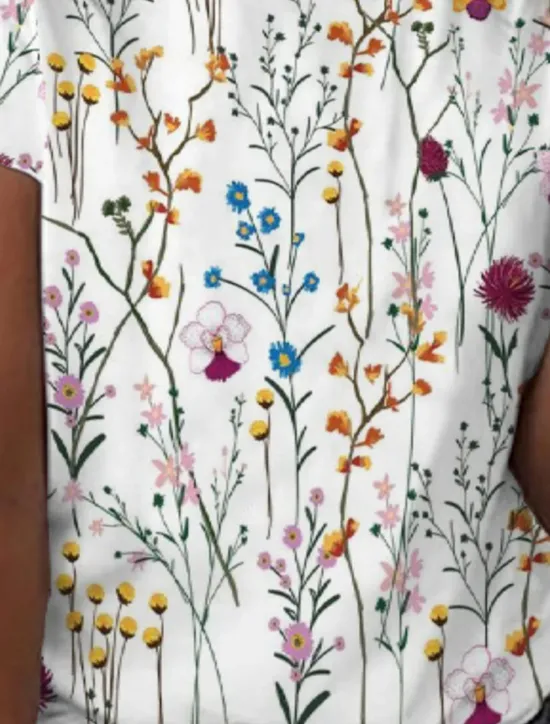 Clearance Women's T Shirt Basic Floral Patchwork Print Short Sleeve Regular Tops Round Neck Casual Daily Holiday Women Spring Tops