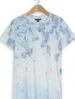 Online Women's T Shirt Basic Floral Print Short Sleeve Regular Tops Round Neck Daily Weekend Women Spring Tops