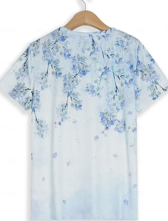 Online Women's T Shirt Basic Floral Print Short Sleeve Regular Tops Round Neck Daily Weekend Women Spring Tops