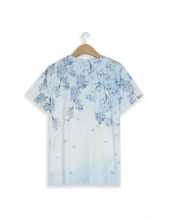 Online Women's T Shirt Basic Floral Print Short Sleeve Regular Tops Round Neck Daily Weekend Women Spring Tops