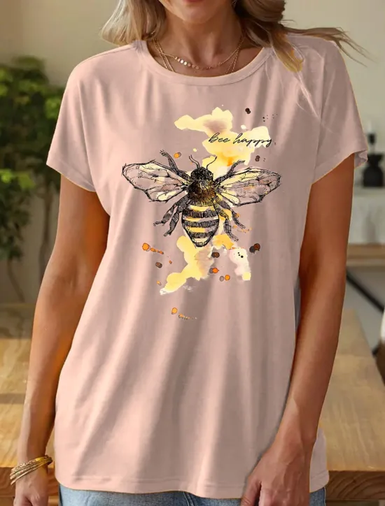 Women's T Shirt Bees Stylish Casual Short Sleeve Crew Neck Regular Tops Daily Print Yellow Pink Blue Green Summer Women T-Shirts